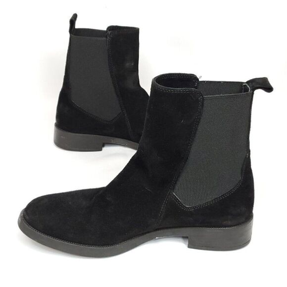 Emanuele Crasto Suede Chelsea Boot 39 US 8 Black Mid Calf Block Heel Italy - Picture 5 of 8
